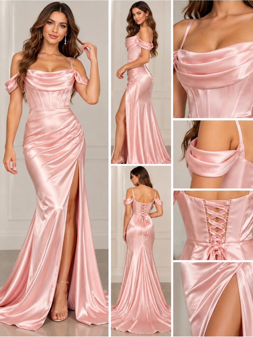 Wear Your Love Baby Pink Satin Corset Mermaid Prom Gown Size 6 NWT